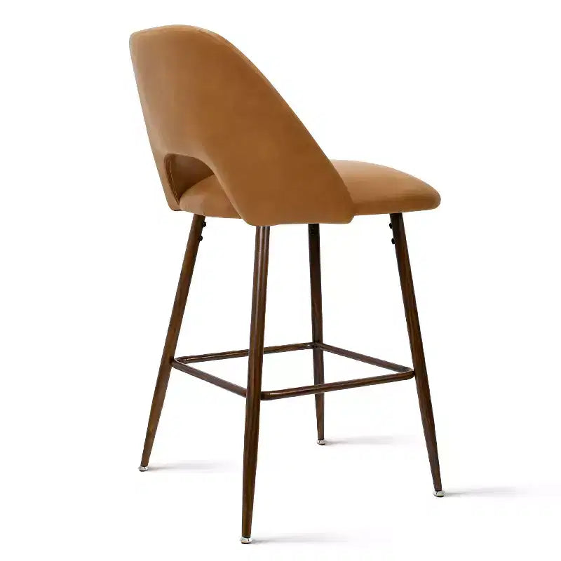 Set of 2 Mid-Century Faux Leather Counter Height Bar Stools, 26 Kitchen Island Chairs with Walnut Finish Metal Legs - Panipeachy