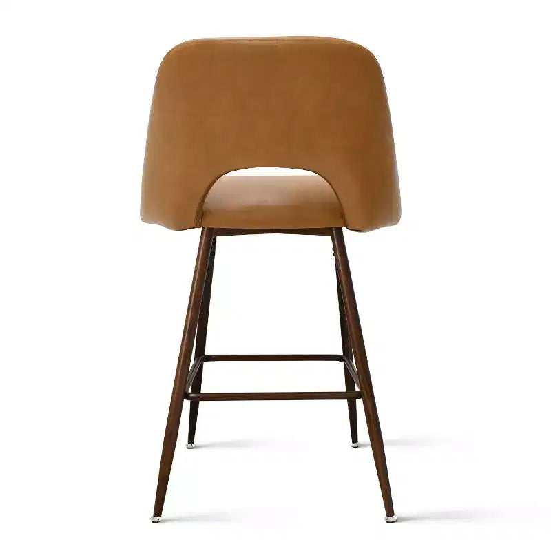 Set of 2 Mid-Century Faux Leather Counter Height Bar Stools, 26 Kitchen Island Chairs with Walnut Finish Metal Legs - Panipeachy