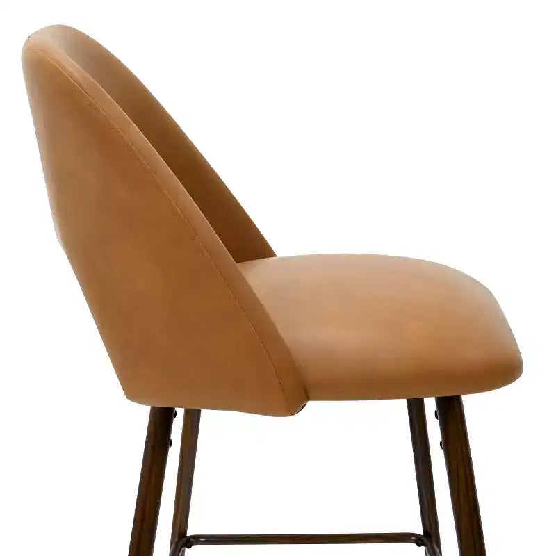 Set of 2 Mid-Century Faux Leather Counter Height Bar Stools, 26 Kitchen Island Chairs with Walnut Finish Metal Legs - Panipeachy