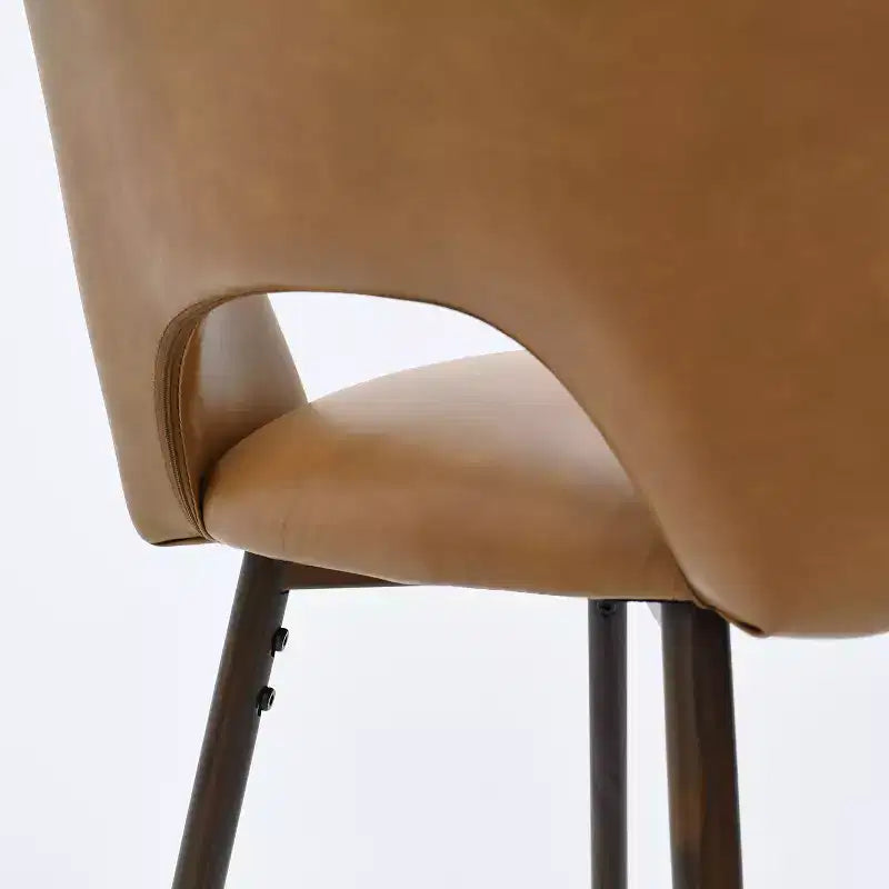 Set of 2 Mid-Century Faux Leather Counter Height Bar Stools, 26 Kitchen Island Chairs with Walnut Finish Metal Legs - Panipeachy