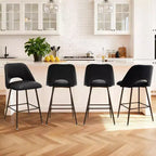 Set of 2 Mid-Century Faux Leather Counter Height Bar Stools, 26 Kitchen Island Chairs with Walnut Finish Metal Legs - Panipeachy