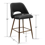 Set of 2 Mid-Century Faux Leather Counter Height Bar Stools, 26 Kitchen Island Chairs with Walnut Finish Metal Legs - Panipeachy