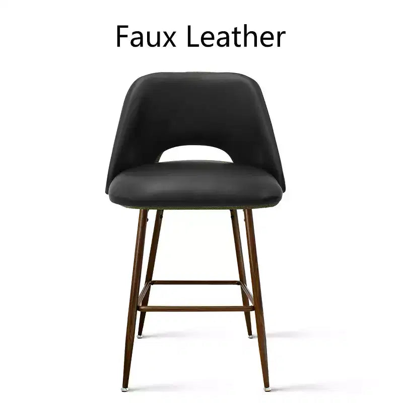 Set of 2 Mid-Century Faux Leather Counter Height Bar Stools, 26 Kitchen Island Chairs with Walnut Finish Metal Legs - Panipeachy