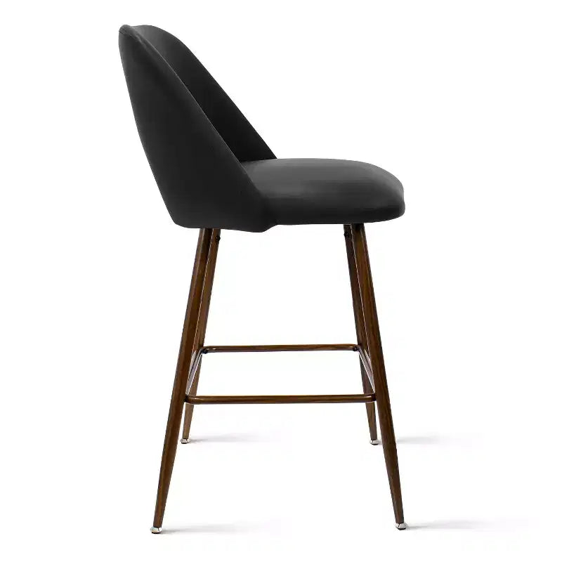 Set of 2 Mid-Century Faux Leather Counter Height Bar Stools, 26 Kitchen Island Chairs with Walnut Finish Metal Legs - Panipeachy