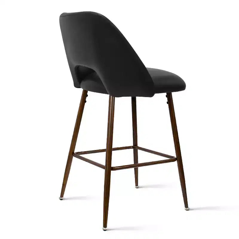 Set of 2 Mid-Century Faux Leather Counter Height Bar Stools, 26 Kitchen Island Chairs with Walnut Finish Metal Legs - Panipeachy