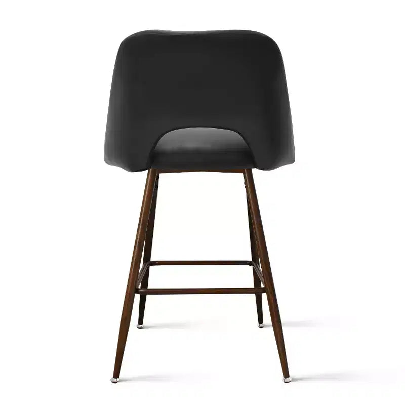 Set of 2 Mid-Century Faux Leather Counter Height Bar Stools, 26 Kitchen Island Chairs with Walnut Finish Metal Legs - Panipeachy
