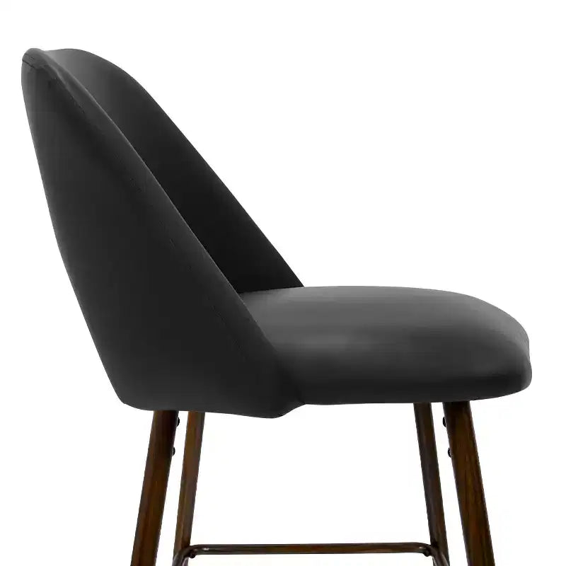 Set of 2 Mid-Century Faux Leather Counter Height Bar Stools, 26 Kitchen Island Chairs with Walnut Finish Metal Legs - Panipeachy