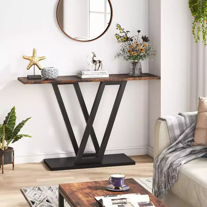 Lantine 43-Inch Console Table, Industrial Hallway Table for Entryway, Narrow Sofa Table for Living Room, Rustic Brown, Easy Assembly