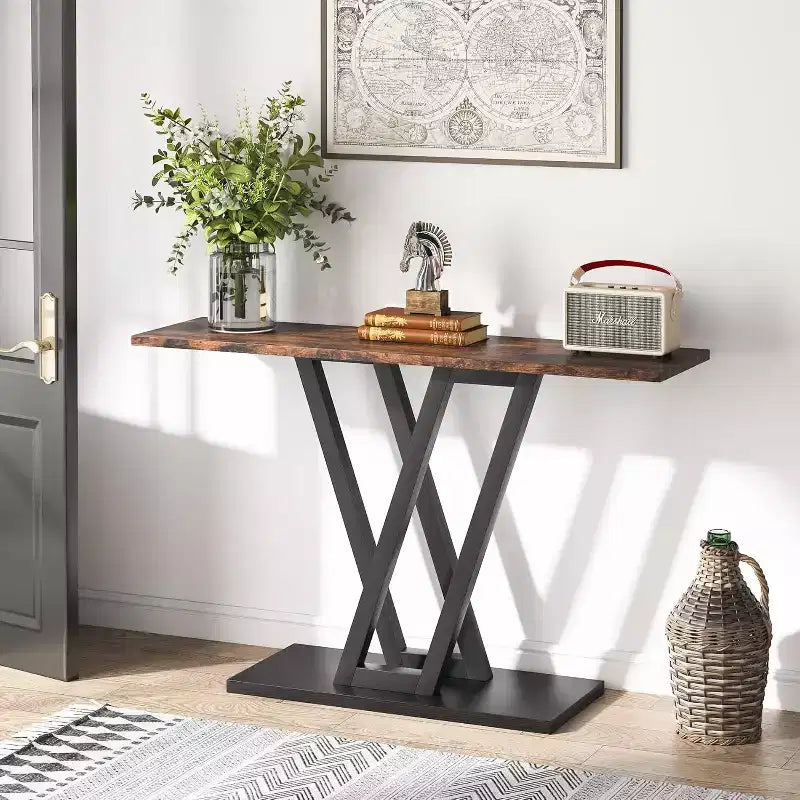 Lantine 43-Inch Console Table, Industrial Hallway Table for Entryway, Narrow Sofa Table for Living Room, Rustic Brown, Easy Assembly