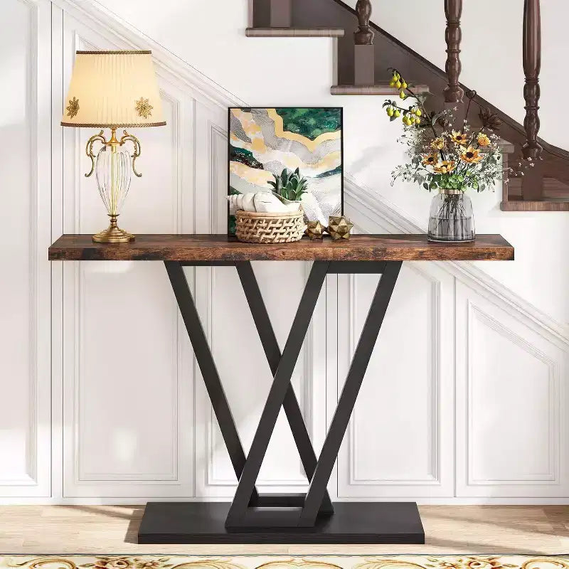 Lantine 43-Inch Console Table, Industrial Hallway Table for Entryway, Narrow Sofa Table for Living Room, Rustic Brown, Easy Assembly