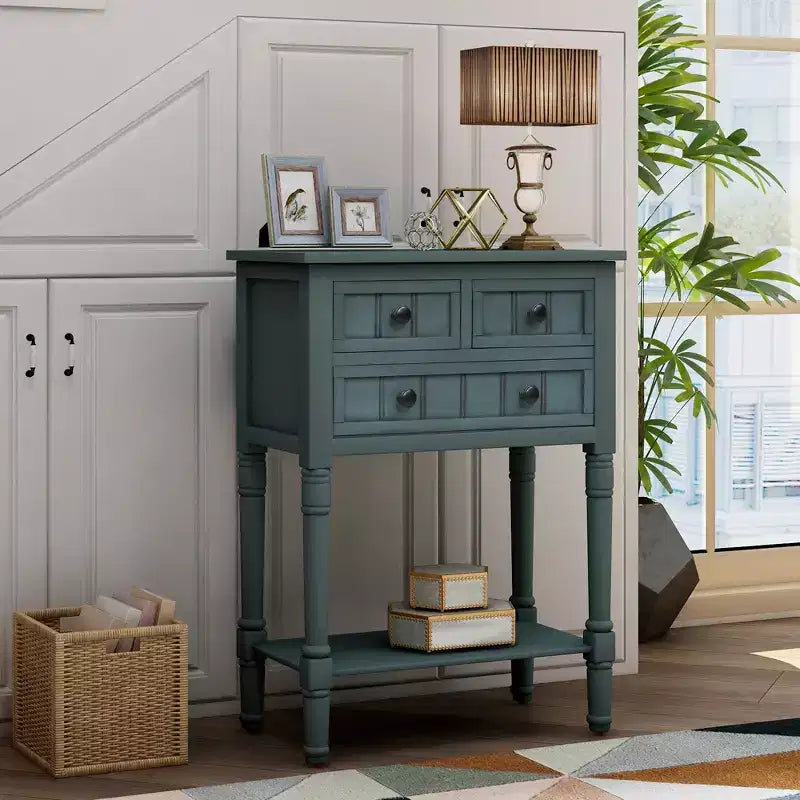 23.7in Narrow Console Table with 3 Drawers and Shelf, Sofa Table for Small Space Entryway or Living Room