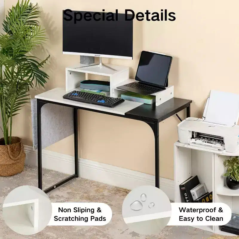 FurnitureR Dual-Tier Monitor Stand Riser, Ergonomic Computer Monitor Stand with Storage Shelf, Desk Organizer for Laptop, PC, and Office Supplies