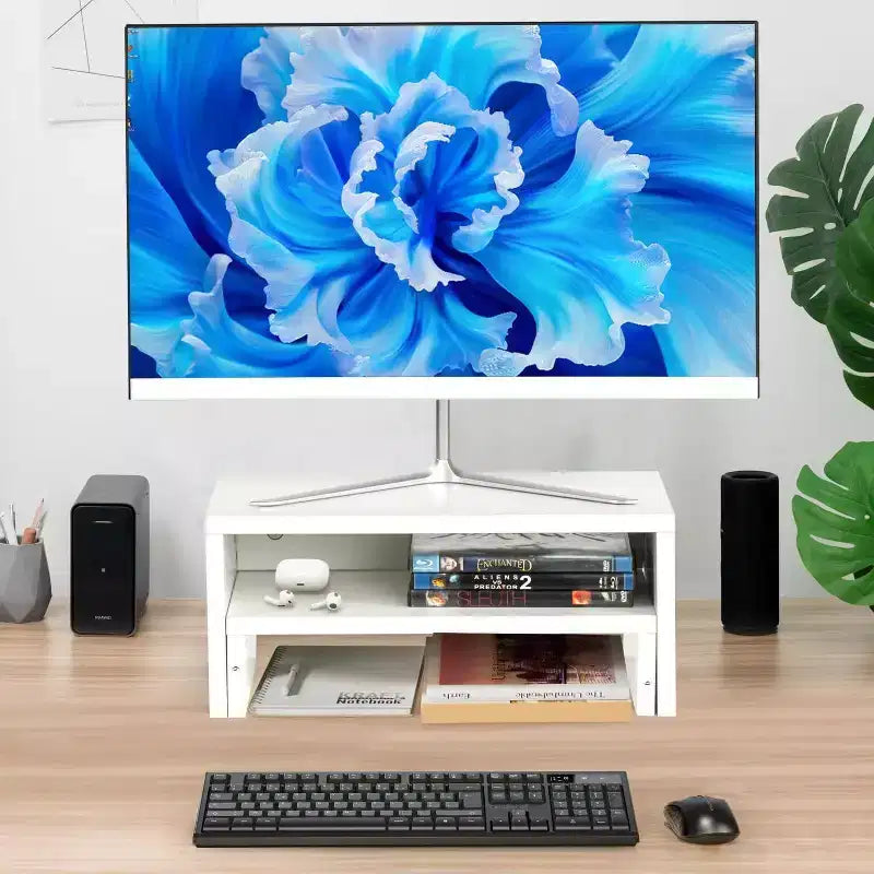 FurnitureR Dual-Tier Monitor Stand Riser, Ergonomic Computer Monitor Stand with Storage Shelf, Desk Organizer for Laptop, PC, and Office Supplies