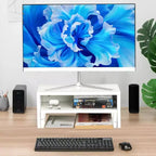 FurnitureR Dual-Tier Monitor Stand Riser, Ergonomic Computer Monitor Stand with Storage Shelf, Desk Organizer for Laptop, PC, and Office Supplies