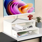 FurnitureR Dual-Tier Monitor Stand Riser, Ergonomic Computer Monitor Stand with Storage Shelf, Desk Organizer for Laptop, PC, and Office Supplies