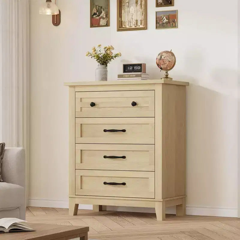 Dresser for Bedroom with 4 Drawers Wooden Chest of Drawers for Closet Dresser Storage Unit Organizer for Hallway Living Room and Office