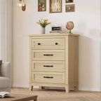 Dresser for Bedroom with 4 Drawers Wooden Chest of Drawers for Closet Dresser Storage Unit Organizer for Hallway Living Room and Office