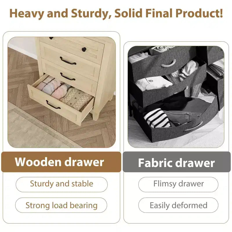 Dresser for Bedroom with 4 Drawers Wooden Chest of Drawers for Closet Dresser Storage Unit Organizer for Hallway Living Room and Office