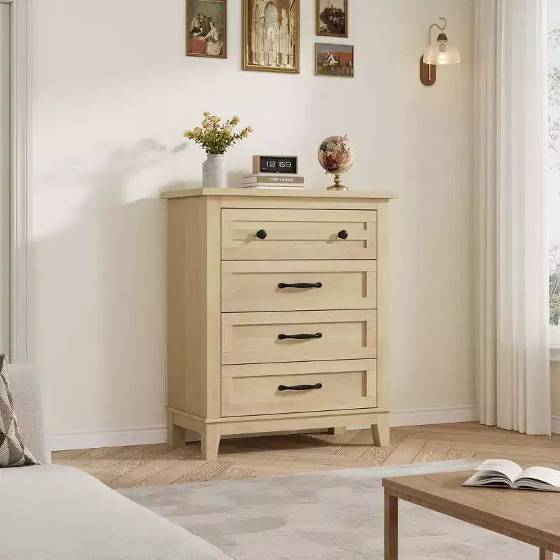 Dresser for Bedroom with 4 Drawers Wooden Chest of Drawers for Closet Dresser Storage Unit Organizer for Hallway Living Room and Office