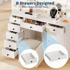 White Vanity Desk with Mirror and Light, Makeup Vanity Table with Charging Station, Storage Drawer Cabinet, Modern Wooden Dressing Table for Bedroom
