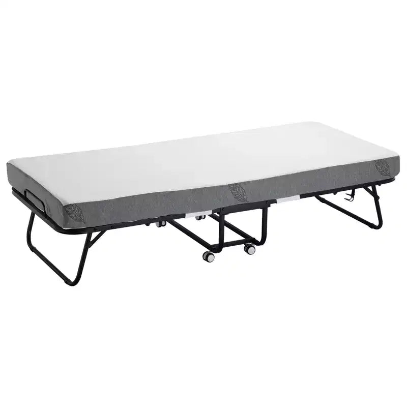 Zeus & Ruta 31x 75 Twin Size Folding Bed with 5 Mattress, Portable Guest Bed for Adults, Gray