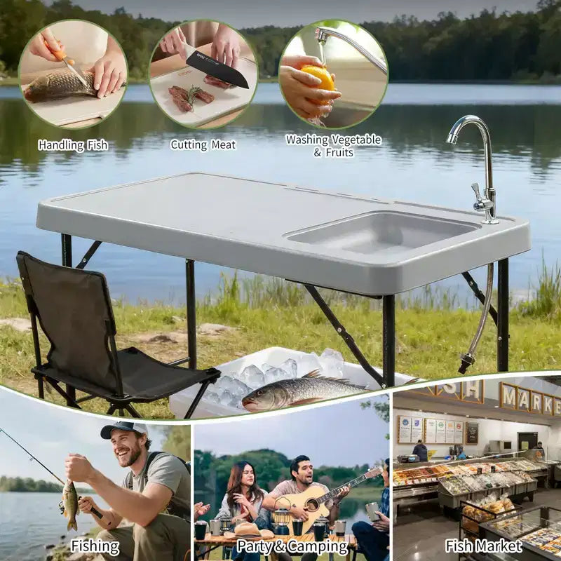 Karl Home 44.8 inch Patio Folding Fish Cleaning Table