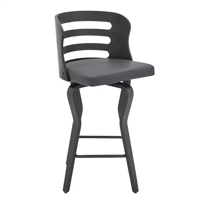 HomeRoots 25 Gray And Black Faux Leather And Iron Swivel Low Back Counter Height Bar Chair