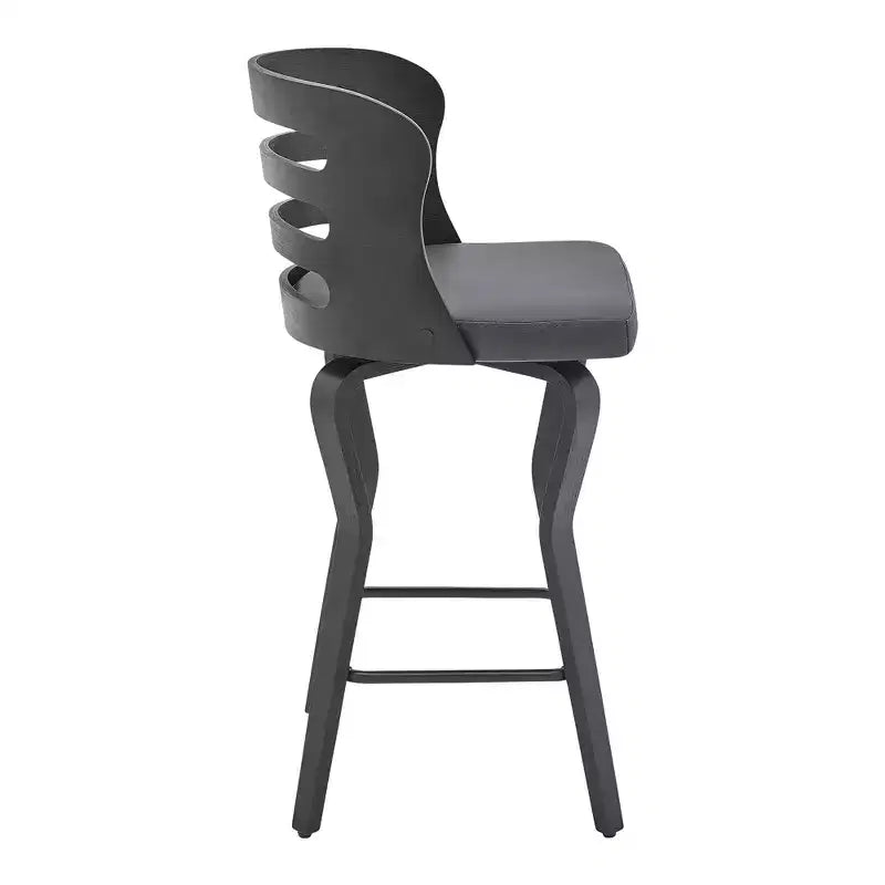 HomeRoots 25 Gray And Black Faux Leather And Iron Swivel Low Back Counter Height Bar Chair