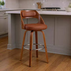 HomeRoots 26 Brown Faux Leather Swivel Counter Height Bar Chair