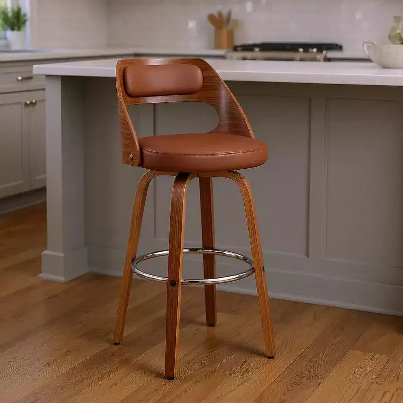 HomeRoots 26 Brown Faux Leather Swivel Counter Height Bar Chair