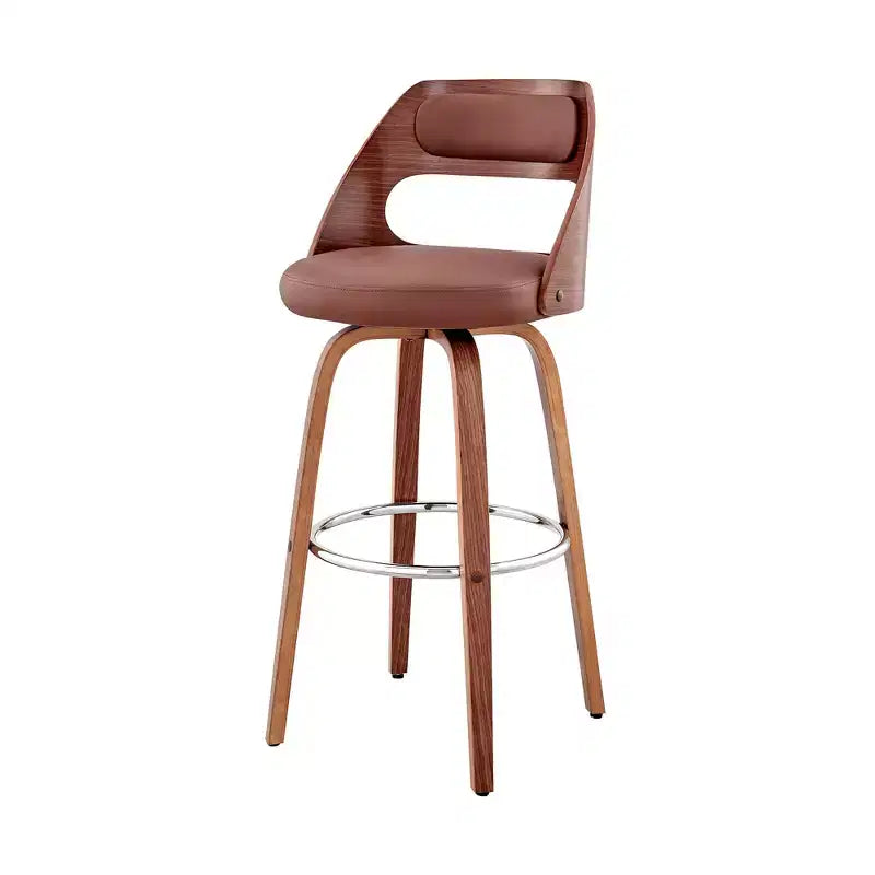 HomeRoots 26 Brown Faux Leather Swivel Counter Height Bar Chair