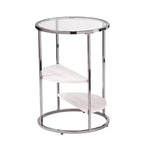 HomeRoots 24 Black Metal Glass And Faux Marble Round End Table With Two Shelves