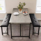 Dining Table Set for 4,Kitchen Table with Benches,Rectangular Dining Room Table Set with 2 Upholstered Benches,3 Piece Dining Table Set for Small Spac
