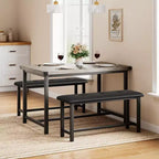 Dining Table Set for 4,Kitchen Table with Benches,Rectangular Dining Room Table Set with 2 Upholstered Benches,3 Piece Dining Table Set for Small Spac