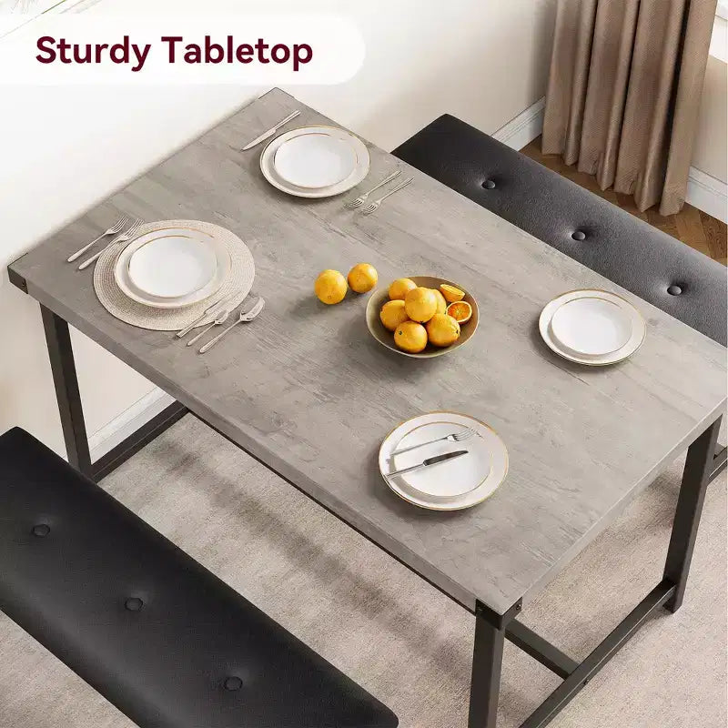 Dining Table Set for 4,Kitchen Table with Benches,Rectangular Dining Room Table Set with 2 Upholstered Benches,3 Piece Dining Table Set for Small Spac