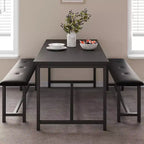 Dining Table Set for 4,Kitchen Table with Benches,Rectangular Dining Room Table Set with 2 Upholstered Benches,3 Piece Dining Table Set for Small Spac