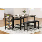 Dining Table Set for 4,Kitchen Table with Benches,Rectangular Dining Room Table Set with 2 Upholstered Benches,3 Piece Dining Table Set for Small Spac