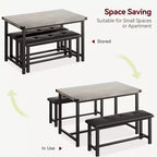 Dining Table Set for 4,Kitchen Table with Benches,Rectangular Dining Room Table Set with 2 Upholstered Benches,3 Piece Dining Table Set for Small Spac
