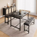 Dining Table Set for 4,Kitchen Table with Benches,Rectangular Dining Room Table Set with 2 Upholstered Benches,3 Piece Dining Table Set for Small Spac