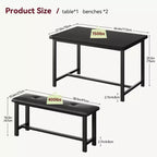 Dining Table Set for 4,Kitchen Table with Benches,Rectangular Dining Room Table Set with 2 Upholstered Benches,3 Piece Dining Table Set for Small Spac