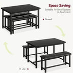 Dining Table Set for 4,Kitchen Table with Benches,Rectangular Dining Room Table Set with 2 Upholstered Benches,3 Piece Dining Table Set for Small Spac