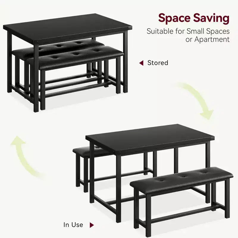 Dining Table Set for 4,Kitchen Table with Benches,Rectangular Dining Room Table Set with 2 Upholstered Benches,3 Piece Dining Table Set for Small Spac