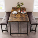 Dining Table Set for 4,Kitchen Table with Benches,Rectangular Dining Room Table Set with 2 Upholstered Benches,3 Piece Dining Table Set for Small Spac