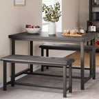 Dining Table Set for 4,Kitchen Table with Benches,Rectangular Dining Room Table Set with 2 Upholstered Benches,3 Piece Dining Table Set for Small Spac