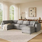 GDFStudio Hudson Modern Chenille 6-Seat Modular Sectional Sofa Sleeper U-Shaped Convertible Couch with Ottoman