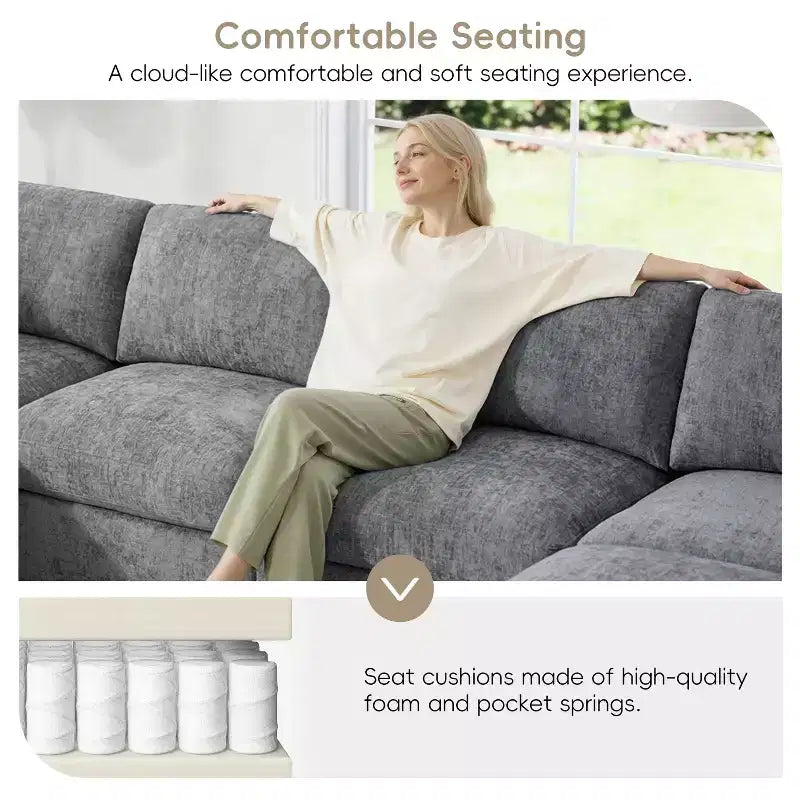GDFStudio Hudson Modern Chenille 6-Seat Modular Sectional Sofa Sleeper U-Shaped Convertible Couch with Ottoman