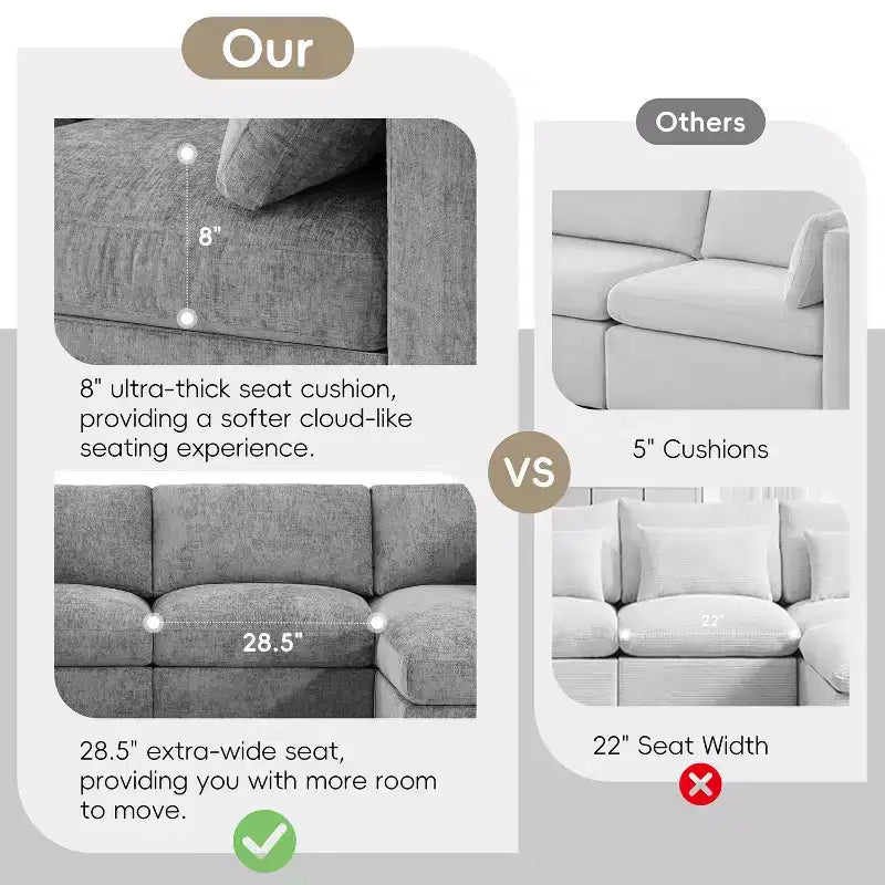 GDFStudio Hudson Modern Chenille 6-Seat Modular Sectional Sofa Sleeper U-Shaped Convertible Couch with Ottoman