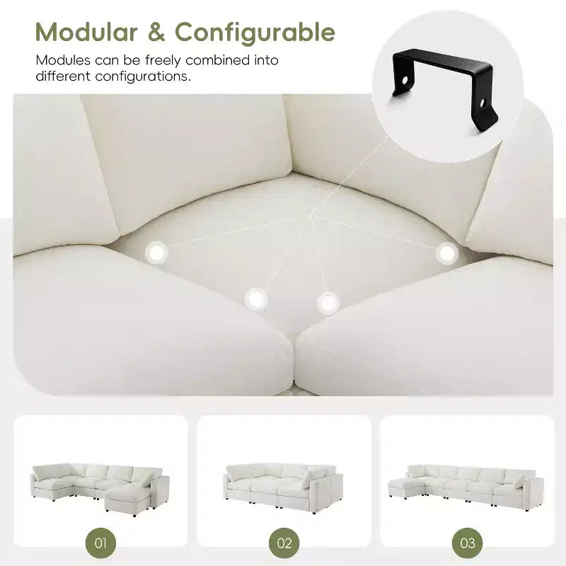 GDFStudio Hudson Modern Chenille 6-Seat Modular Sectional Sofa Sleeper U-Shaped Convertible Couch with Ottoman