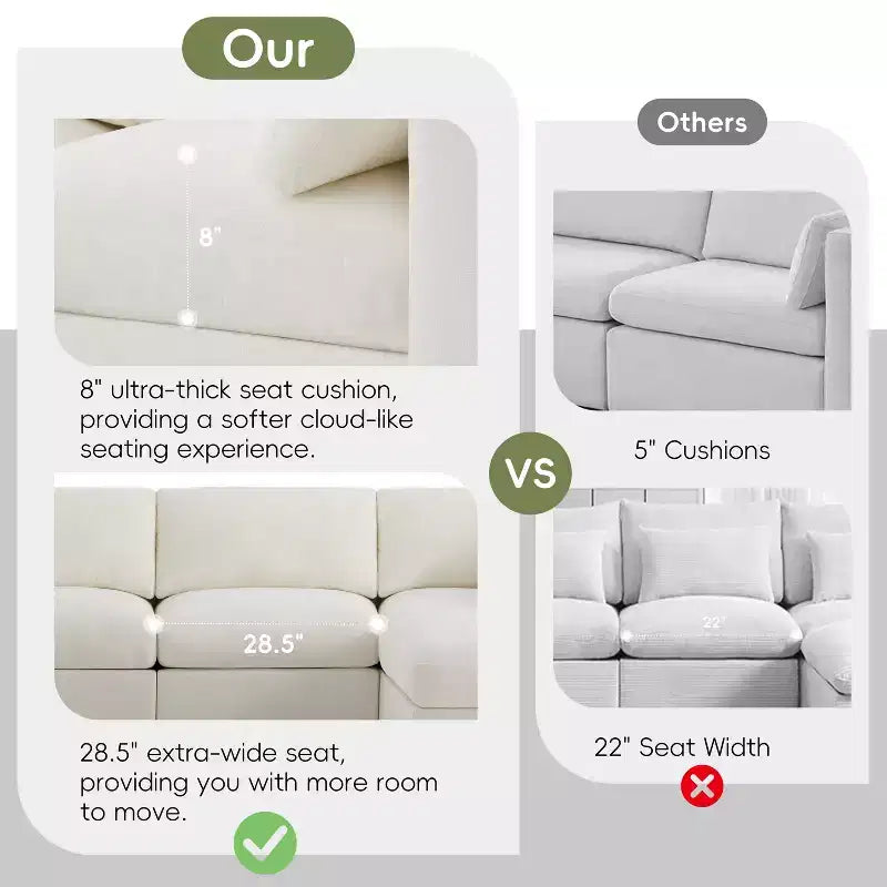 GDFStudio Hudson Modern Chenille 6-Seat Modular Sectional Sofa Sleeper U-Shaped Convertible Couch with Ottoman