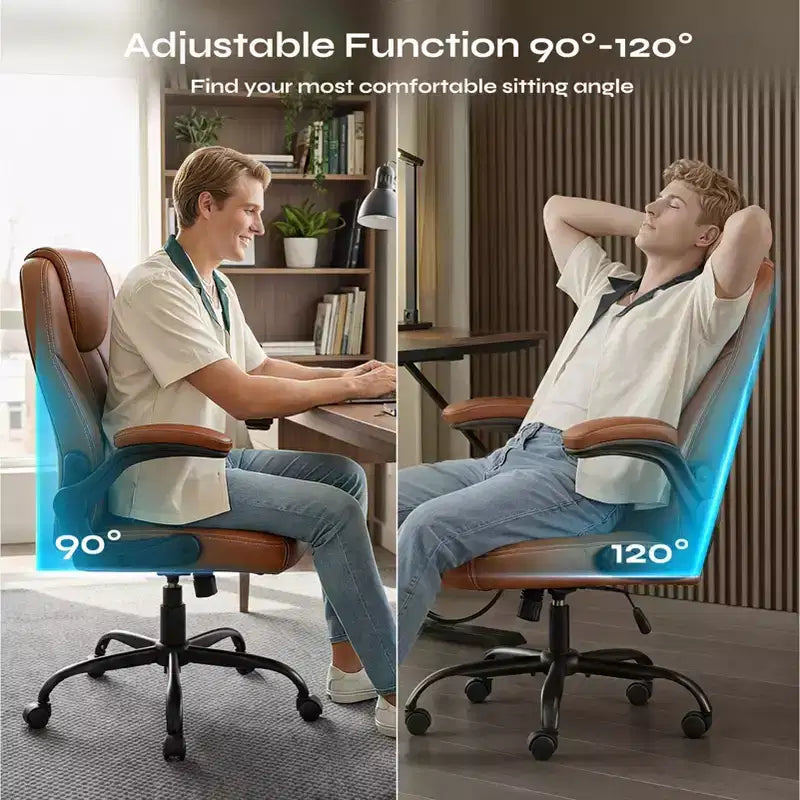 Pinmoco Ergonomic Executive Computer Desk Chair with Double-Layer Cushion, Gaming Chair with Wheels and Flip-Up Armrest, PU Leather